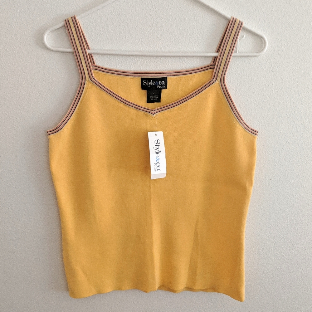 NWT Style&Co Petite Knit Sweater Tank Yellow Tank Top Size Large